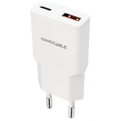 Nanocable Cargador USB-C/PD + USB-A/QC 20W Blanco