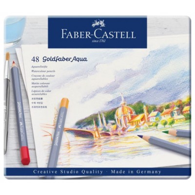 ESTUCHE DE METAL CON 48 LÁPICES DE COLORES ACUARELABLES GOLDFABER. FABER CASTELL 114648 (Espera 4 dias)