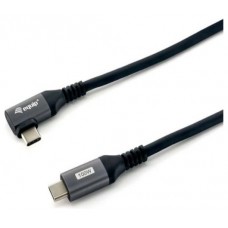 Equip Cable USB-C 2.0 Macho Macho Acodado 90° 100W Con Chip E-Mark Color Negro 3.0m Malla algodon trenzado Carcasa Conector Aluminio
