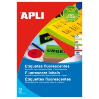 PACK 20 HOJAS (20UD.)ETIQUETAS AMARILLO FLUORESCENTE PERMANENTES 210,0 X 297,0 MM APLI 2878 (Espera 4 dias)