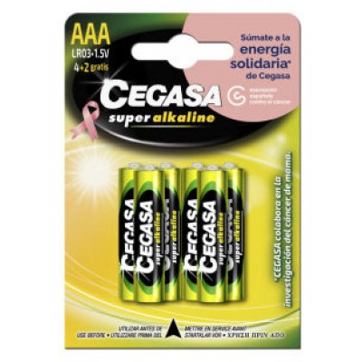 BLISTER 4+2 PILAS SUPER ALKALINAS LR03 - E92 (AAA) CANCER MAMA CEGASA 329057 (Espera 4 dias)