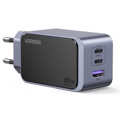 Ugreen Nexode Air 65W sieninis kroviklis, USB + 2x USB-C pilkos spalvos Ordenador port&aacute;til, Tel&eacute;fono m&oacute;vil, Rat&oacute;n, Port&aacute;til, Bater&iacute;a port&aacute;til, Tableta Gris Corriente alterna Carga r&aacute;pida Interior (Es