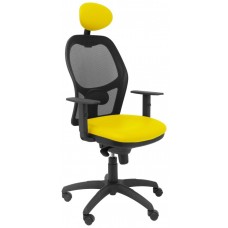 PIQUERAS Y CRESPO Silla Jorquera malla negra asiento similpiel amarillo con cabecero fijo