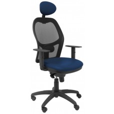 PIQUERAS Y CRESPO Silla Jorquera malla negra asiento similpiel azul marino con cabecero fijo