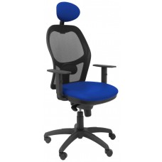 PIQUERAS Y CRESPO Silla Jorquera malla negra asiento similpiel azul con cabecero fijo