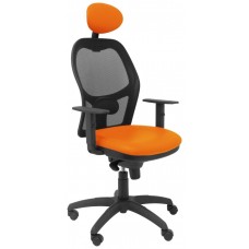 PIQUERAS Y CRESPO Silla Jorquera malla negra asiento similpiel naranja con cabecero fijo