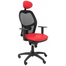 PIQUERAS Y CRESPO Silla Jorquera malla negra asiento similpiel rojo con cabecero fijo