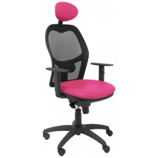 PIQUERAS Y CRESPO Silla Jorquera malla negra asiento similpiel rosa con cabecero fijo