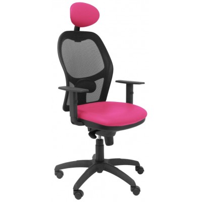 PIQUERAS Y CRESPO Silla Jorquera malla negra asiento similpiel rosa con cabecero fijo
