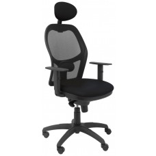 PIQUERAS Y CRESPO Silla Jorquera malla negra asiento similpiel negro con cabecero fijo