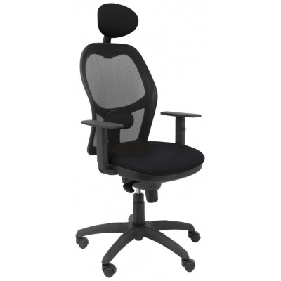 PIQUERAS Y CRESPO Silla Jorquera malla negra asiento similpiel negro con cabecero fijo