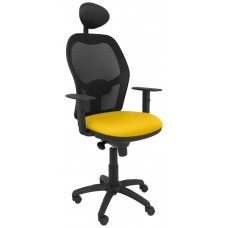 PIQUERAS Y CRESPO Silla Jorquera malla negra asiento bali amarillo con cabecero fijo