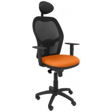 PIQUERAS Y CRESPO Silla Jorquera malla negra asiento bali naranja con cabecero fijo