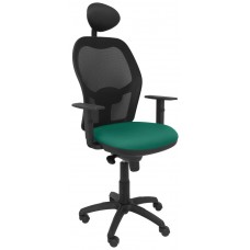 PIQUERAS Y CRESPO Silla Jorquera malla negra asiento bali verde esmeralda con cabecero fijo