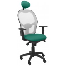 PIQUERAS Y CRESPO Silla Jorquera malla gris asiento bali verde esmeralda con cabecero fijo