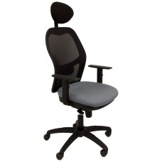 PIQUERAS Y CRESPO Silla Jorquera malla negra asiento bali gris con cabecero fijo