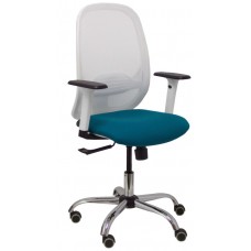 PIQUERAS Y CRESPO Silla Cilanco blanca malla blanca asiento bali verde petroleo brazo regulable base cromada ruedas de parque