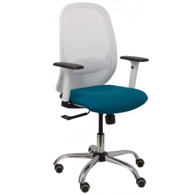 PIQUERAS Y CRESPO Silla Cilanco blanca malla blanca asiento bali verde petroleo brazo regulable base cromada ruedas de parque