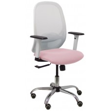 PIQUERAS Y CRESPO Silla Cilanco blanca malla blanca asiento bali rosa brazo regulable base cromada ruedas de parque