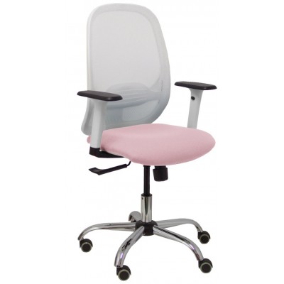 PIQUERAS Y CRESPO Silla Cilanco blanca malla blanca asiento bali rosa brazo regulable base cromada ruedas de parque