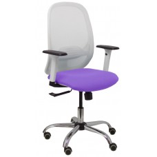 PIQUERAS Y CRESPO Silla Cilanco blanca malla blanca asiento bali lila brazo regulable base cromada ruedas de parque
