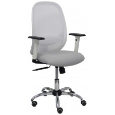 PIQUERAS Y CRESPO Silla Cilanco blanca malla blanca asiento bali gris claro brazo regulable base cromada ruedas parque