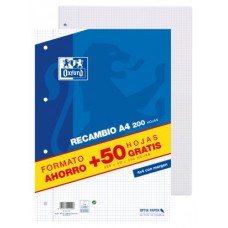 RECAMBIO A4 200+50 HOJAS 90GRS 4X4 MARGEN AZUL OXFORD 400119437 (Espera 4 dias)