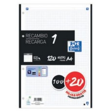 RECAMBIO COLOR 1 A4 100+20 HOJAS 5X5 NEGRO 90GRS OXFORD 400158165 (Espera 4 dias)