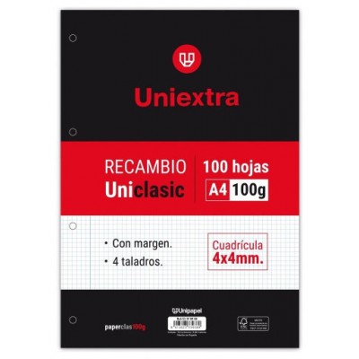 RECAMBIO UNIEXTRA A4 UNICLASIC 100 HOJAS 100G 4X4 C/M PAPYRUS 53390900 (Espera 4 dias)