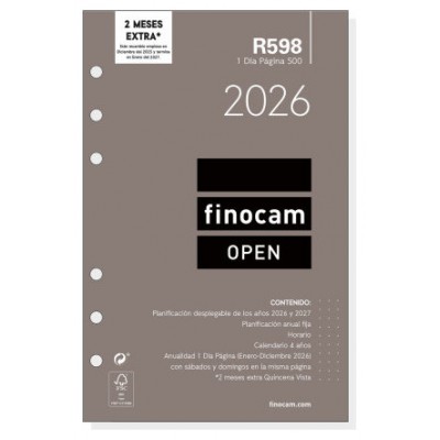 RECAMBIO ANUAL 2026 R598 OPEN500 117X181MM DIA PAGINA FINOCAM 711670026 (Espera 4 dias)