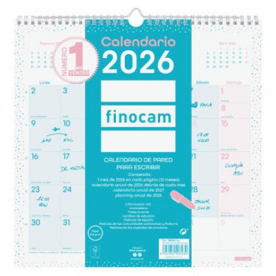 CALENDARIO 2026 PARED TRENDY CHIC ESCRIBIR 300X300MM TURQUESA FINOCAM 787005826 (Espera 4 dias)