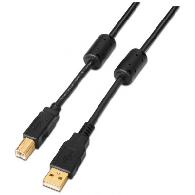 AISENS - CABLE USB 2.0 IMPRESORA ALTA CALIDAD CON FERRITA, TIPO A/M-B/M, NEGRO, 2.0M