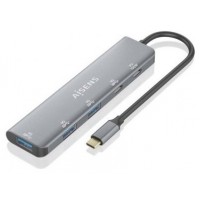AISENS - HUB USB 3.2 GEN1 5G USB-C, USB-C/M-1xUSB-C PD100W/H-1xUSB-C/H-3xUSB-A/H, GRIS, 15CM