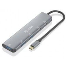 AISENS - HUB USB 3.2 GEN1 5G USB-C, USB-C/M-1xUSB-C PD100W/H-1xUSB-C/H-3xUSB-A/H, GRIS, 15CM
