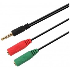 CABLE ADAPTADOR AISENS AUDIO JACK 3.5 4P/M-2XJACK 3.5 3P/H 20CM