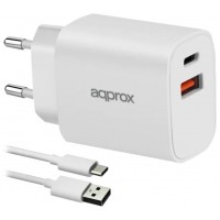 CARGADOR USB APPROX APPUSBWALL20W 1xUSB-C PD 1xUSB-A