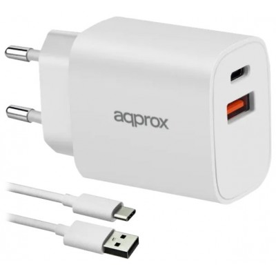 CARGADOR USB APPROX APPUSBWALL20W 1xUSB-C PD 1xUSB-A