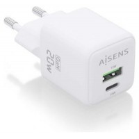 AISENS - CARGADOR GaN 20W, 1xUSB-C PD3.0 QC4.0, 1xUSB-A QC3.0, BLANCO