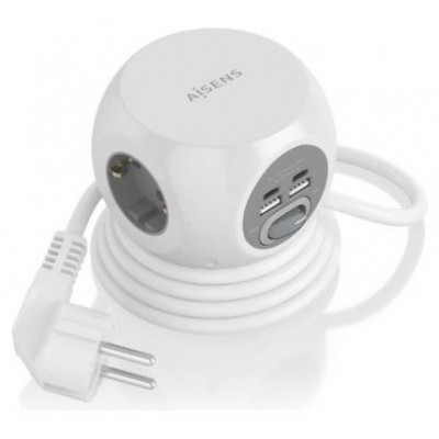 AISENS - REGLETA DE ENCHUFES SOBREMESA MULTIFUNCION CON 3 TOMAS + 2xUSB-C, 2xUSB-A, 1.4M, BLANCO