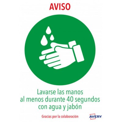 SEÑALES ADHESIVOS PREIMPRESO  "LAVARSE LAS MANOS" SOBRE DE 2 HOJAS EN A4 AVERY AV_KITCOVID1_ES (Espera 4 dias)