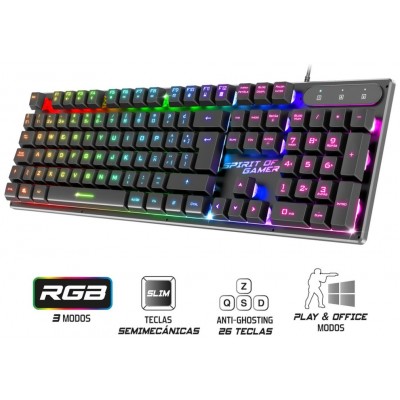 TECLADO SEMI-MECANICO GAMING SPIRIT OF GAMER PRO K1 RGB (Espera 4 dias)