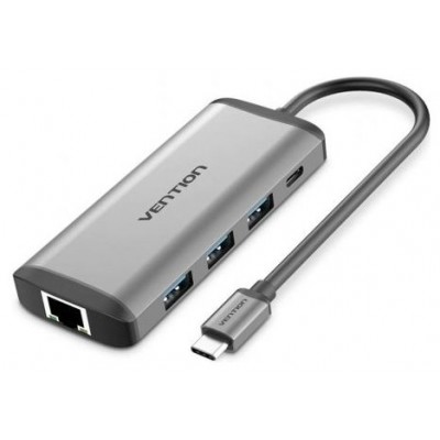 DOCKING STATION 8 PUERTOS USB-C HDMI/3xUSB-A/USB-C PD/RJ45/LECTOR GRIS VENTION (Espera 4 dias)