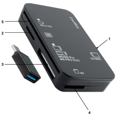 LECTOR TARJETAS EXTERNO + ADAPTADOR COOLBOX (Espera 4 dias)