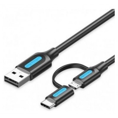 CABLE USB 2.0/M MICRO USB/M-USB-C/M 0.5 M NEGRO VENTION (Espera 4 dias)