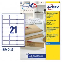 PAQUETE 25 HOJAS ETIQUETAS TRANSPARENTES QUICKPEEL-IMPRESORAS DE INYECCIÓN DE TINTA-63,5X38,1 MM AVERY J8560-25 (Espera 4 dias)