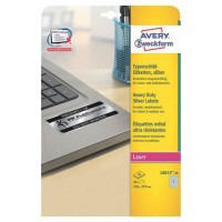 PAQUETE 20 HOJAS ETIQUETAS PLATEADAS DE POLIÉSTER-IMPRESORAS LÁSER-210X297 MM AVERY L6013-20 (Espera 4 dias)