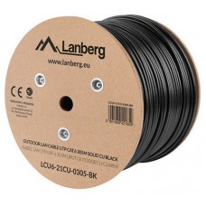 BOBINA CABLE RED LANBERG EXTERIOR UTP RJ45 CAT.6 SOLIDO CU AWG24 305M NEGRO FLU