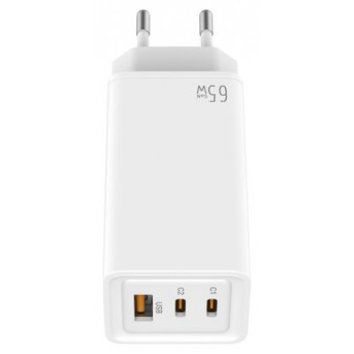 LEOTEC CARGADOR 65W GaN CARGA RAPIDA 2 USB TIPO-C PD 1 USB-A BLANCO