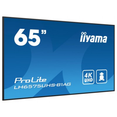 MONITOR IIYAMA 65" 3840X2160, UHD IPS PANEL,  HAZE 25%, 500CD/M², LANDSCAPE AND PORTRAIT, SIGNAL FAILOVER, SPEAKERS 2X 10W, MULTIPLE INPUTS (DVI-I (VGA), HDMI 3X), DP-OUT (MST/MIRROR/TILING), USB 2.0 X2, WIFI, LAN, MEDIA PLAY USB PORT, CONTROL L