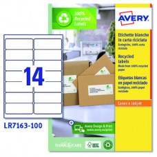 CAJA 100 ETIQUETAS BLANCAS RECICLADAS - QUICKPEEL - IMPRESORAS LÁSER 99,1X38,1MM - 14 ETIQUETAS POR HOJA AVERY LR7163-100 (Espera 4 dias)